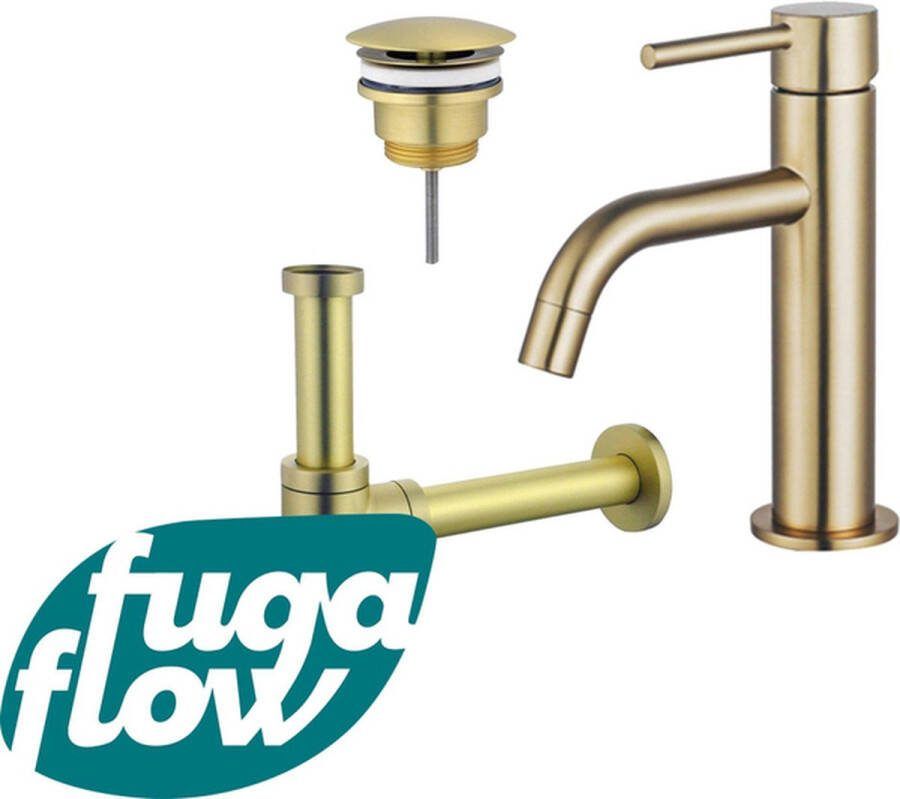 FugaFlow Eccelente Sobrado Badkamer Slim Wastafelkraanset lage wastafelkraan always open plug design sifon PVD Geborsteld Messing