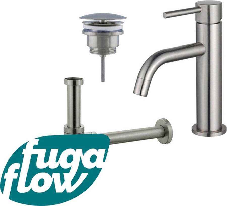 FugaFlow Eccelente Sobrado Badkamer Slim Wastafelkraanset lage wastafelkraan always open plug design sifon PVD Geborsteld RVS