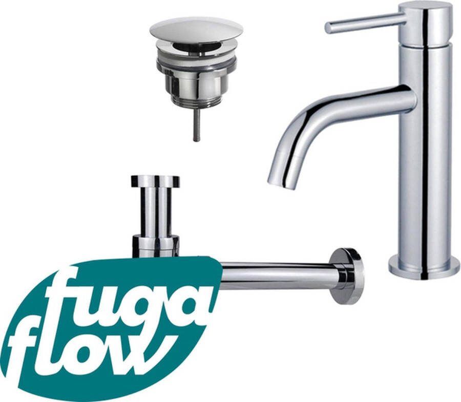 FugaFlow Eccelente Sobrado Badkamer Slim Wastafelkraanset lage wastafelkraan always open plug verlaagde design sifon Chroom