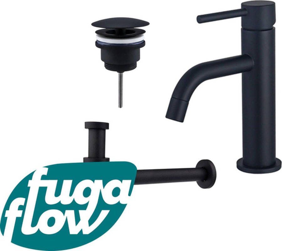 FugaFlow Eccelente Sobrado Badkamer Slim Wastafelkraanset lage wastafelkraan always open plug verlaagde design sifon Mat zwart