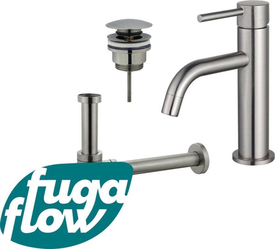 FugaFlow Eccelente Sobrado Badkamer Slim Wastafelkraanset lage wastafelkraan klikwaste plug design sifon PVD Geborsteld RVS