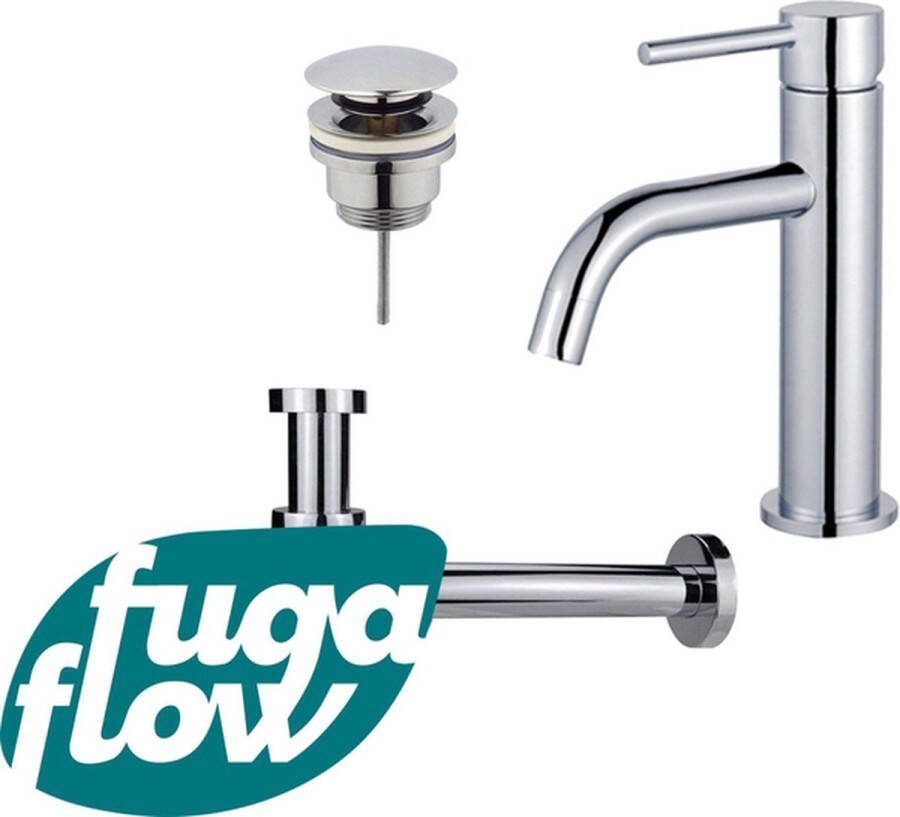 FugaFlow Eccelente Sobrado Badkamer Slim Wastafelkraanset lage wastafelkraan klikwaste plug verlaagde design sifon Chroom