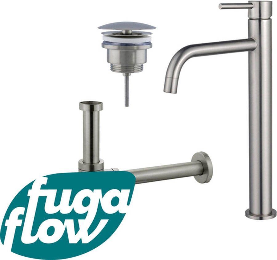 FugaFlow Eccelente Sobrado Badkamer Slim Wastafelkraanset verhoogde wastafelkraan always open plug design sifon PVD Geborsteld RVS
