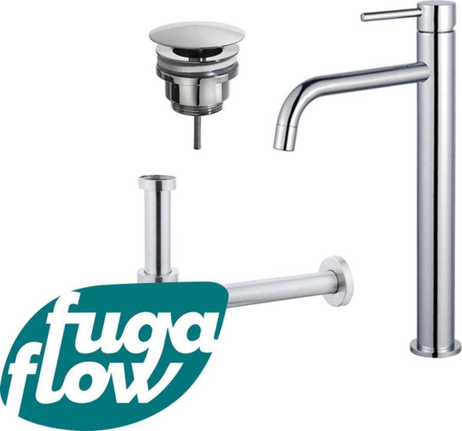 FugaFlow Eccelente Sobrado Badkamer Slim Wastafelkraanset verhoogde wastafelkraan always open plug design sifon Chroom