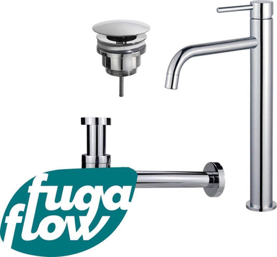 FugaFlow Eccelente Sobrado Badkamer Slim Wastafelkraanset verhoogde wastafelkraan always open plug verlaagde design sifon Chroom