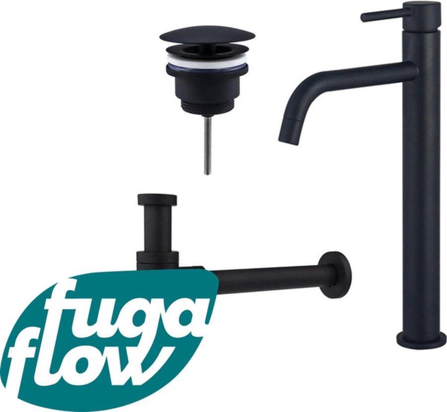 FugaFlow Eccelente Sobrado Badkamer Slim Wastafelkraanset verhoogde wastafelkraan always open plug design sifon Mat zwart