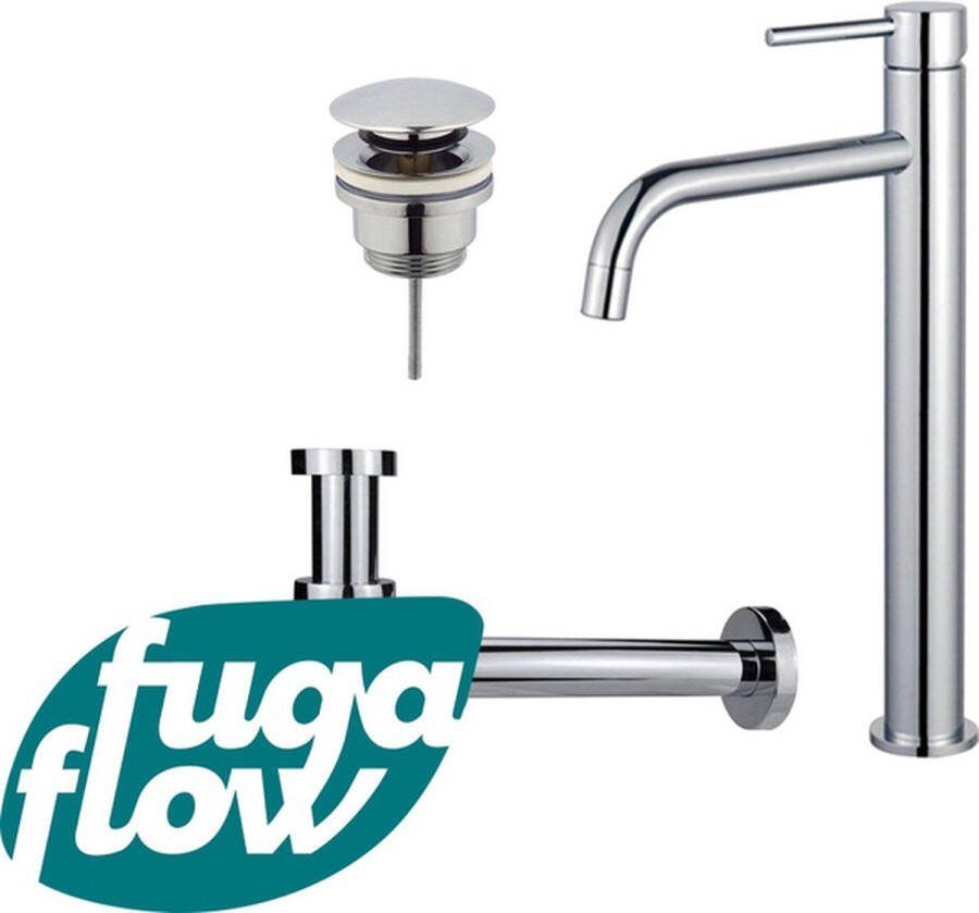 FugaFlow Eccelente Sobrado Badkamer Slim Wastafelkraanset verhoogde wastafelkraan klikwaste plug verlaagde design sifon Chroom
