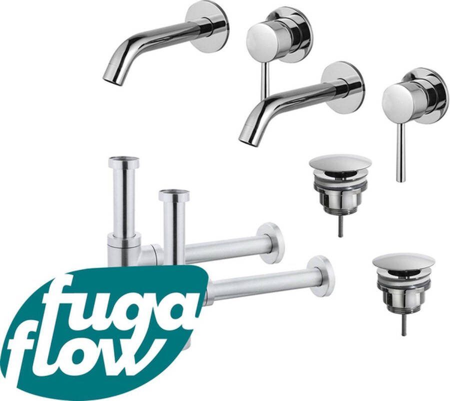 FugaFlow Eccelente Sobrado Badkamer Slim Wastafelkraanset voor dubbele wastafel inbouw wastafelkraan always open plug design sifon Chroom