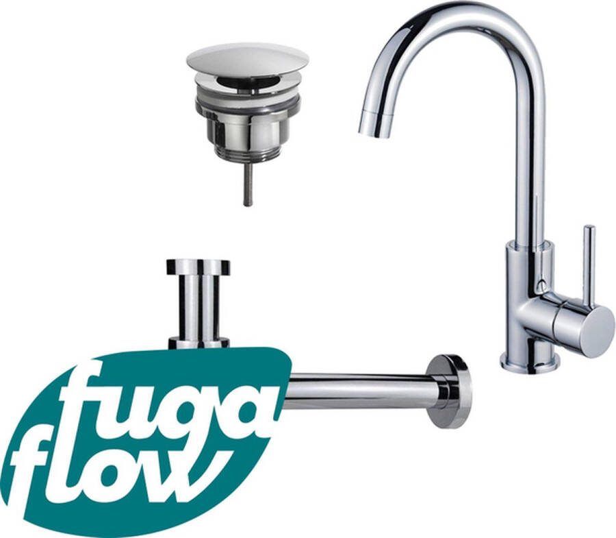 FugaFlow Eccelente Sobrado Badkamer Wastafelkraanset hoge wastafelkraan draaibare uitloop always open plug verlaagde design sifon Chroom
