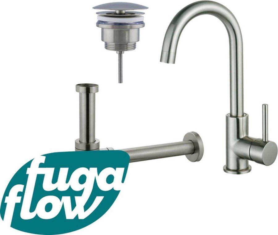 FugaFlow Eccelente Sobrado Badkamer Wastafelkraanset hoge wastafelkraan draaibare uitloop always open plug design sifon PVD Geborsteld RVS
