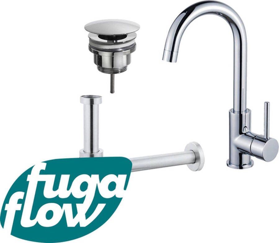 FugaFlow Eccelente Sobrado Badkamer Wastafelkraanset hoge wastafelkraan draaibare uitloop always open plug design sifon Chroom