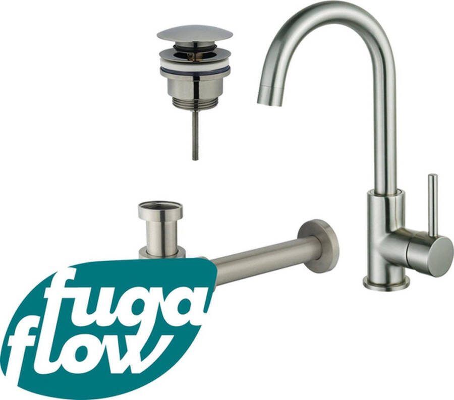 FugaFlow Eccelente Sobrado Badkamer Wastafelkraanset hoge wastafelkraan draaibare uitloop klikwaste plug verlaagde design sifon PVD Geborsteld RVS
