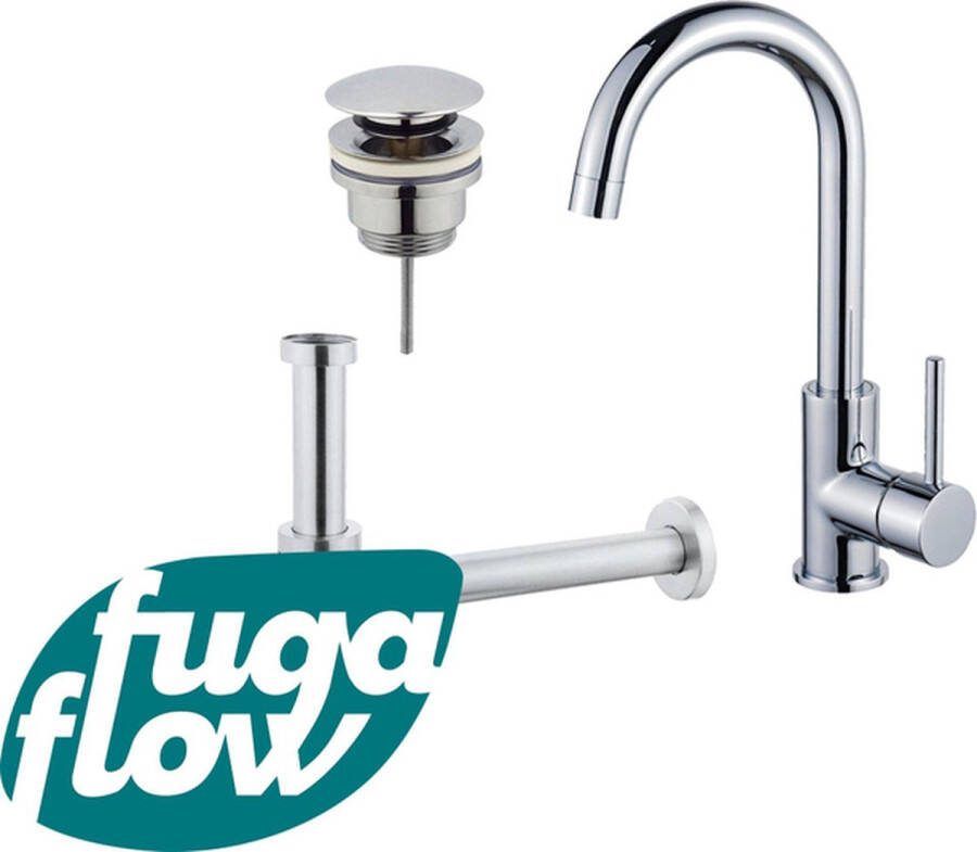 FugaFlow Eccelente Sobrado Badkamer Wastafelkraanset hoge wastafelkraan draaibare uitloop klikwaste plug design sifon Chroom