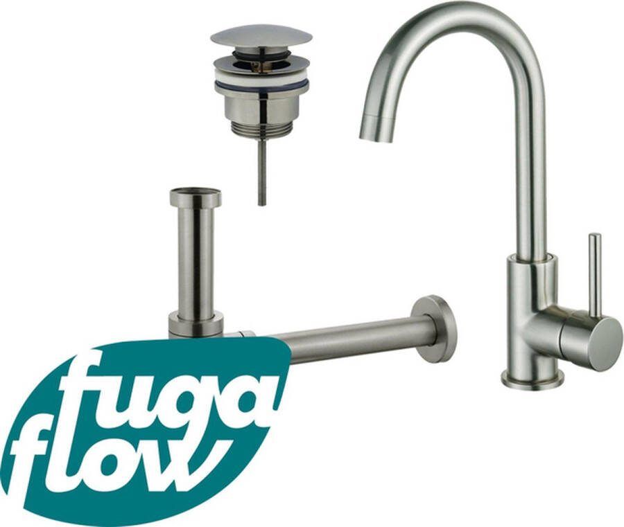 FugaFlow Eccelente Sobrado Badkamer Wastafelkraanset hoge wastafelkraan draaibare uitloop klikwaste plug design sifon PVD Geborsteld RVS