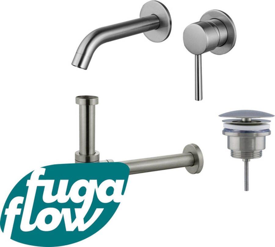 FugaFlow Eccelente Sobrado Badkamer Wastafelkraanset inbouw wastafelkraan always open plug design sifon PVD Geborsteld RVS