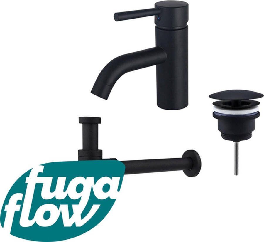 FugaFlow Eccelente Sobrado Badkamer Wastafelkraanset lage wastafelkraan always open plug design sifon Mat zwart