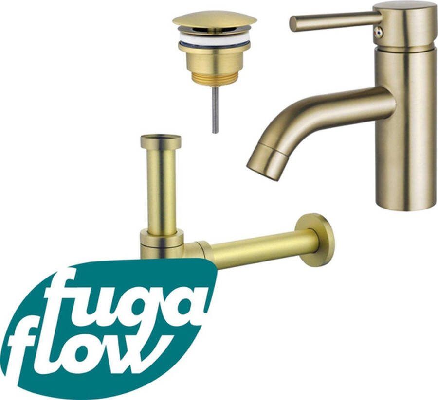 FugaFlow Eccelente Sobrado Badkamer Wastafelkraanset lage wastafelkraan always open plug design sifon PVD Geborsteld Messing