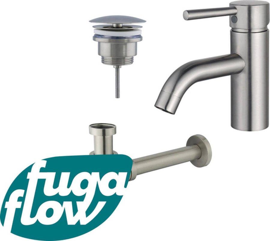 FugaFlow Eccelente Sobrado Badkamer Wastafelkraanset lage wastafelkraan always open plug verlaagde design sifon PVD Geborsteld RVS