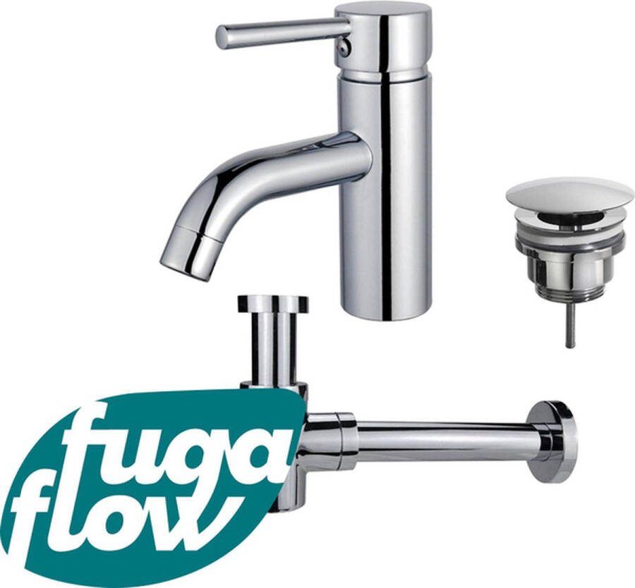 FugaFlow Eccelente Sobrado Badkamer Wastafelkraanset lage wastafelkraan always open plug verlaagde design sifon Chroom