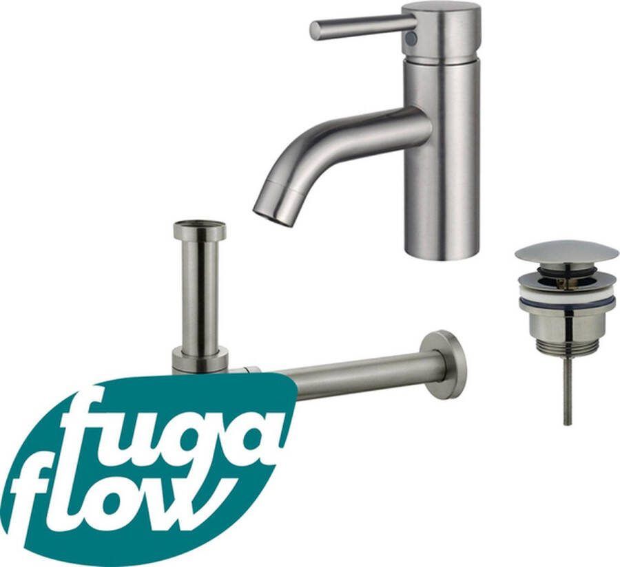 FugaFlow Eccelente Sobrado Badkamer Wastafelkraanset lage wastafelkraan klikwaste plug design sifon PVD Geborsteld RVS