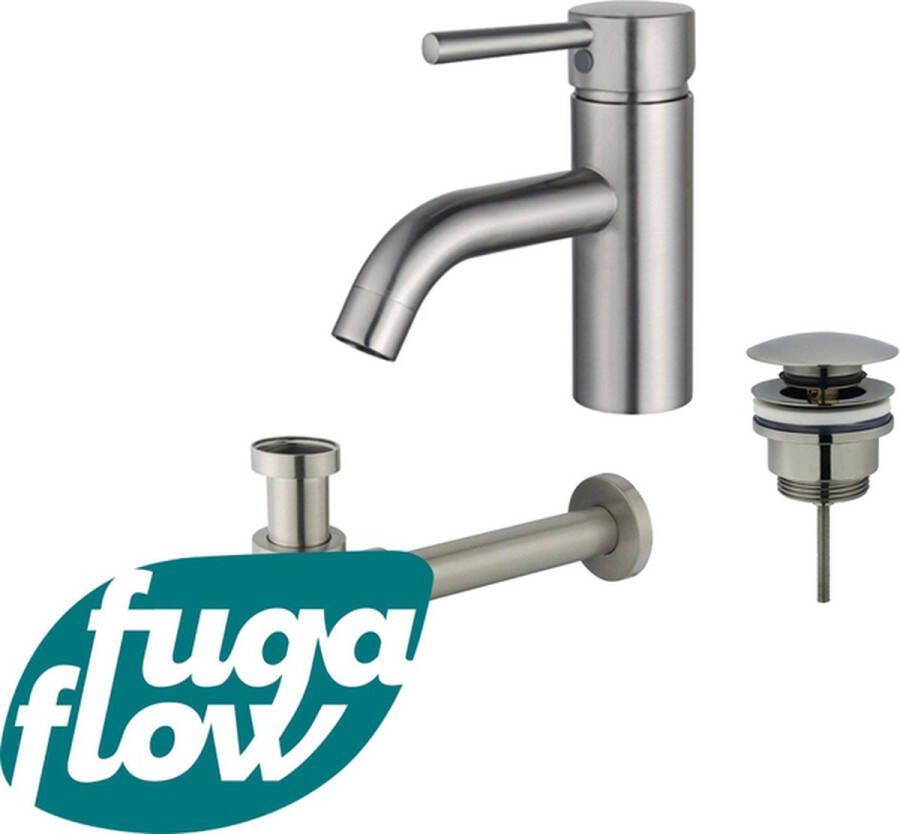 FugaFlow Eccelente Sobrado Badkamer Wastafelkraanset lage wastafelkraan klikwaste plug verlaagde design sifon PVD Geborsteld RVS