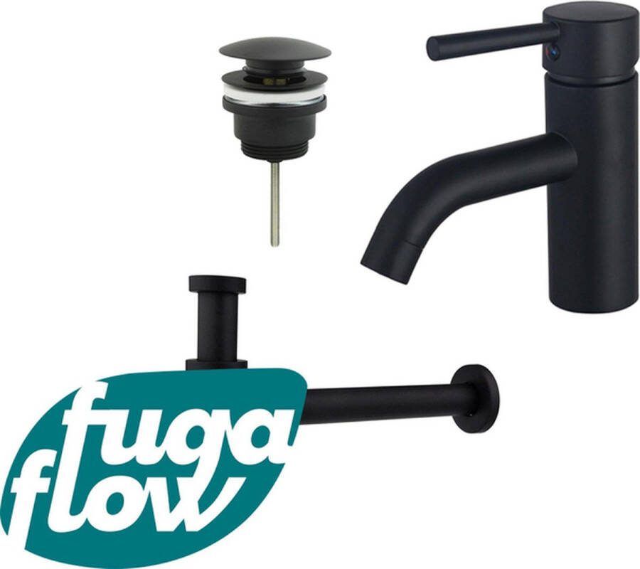 FugaFlow Eccelente Sobrado Badkamer Wastafelkraanset lage wastafelkraan klikwaste plug verlaagde design sifon Mat zwart