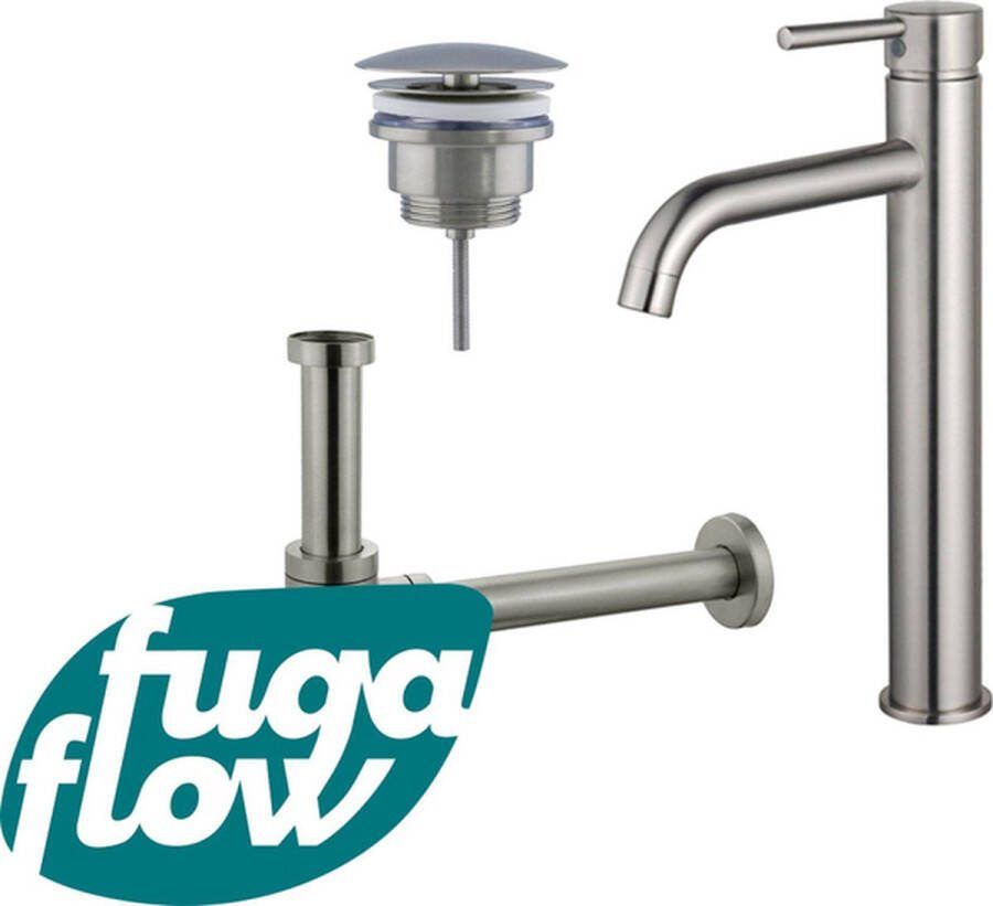FugaFlow Eccelente Sobrado Badkamer Wastafelkraanset verhoogde wastafelkraan always open plug design sifon PVD Geborsteld RVS