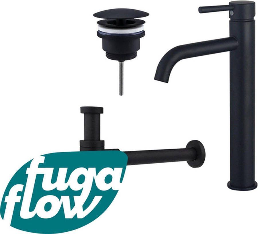 FugaFlow Eccelente Sobrado Badkamer Wastafelkraanset verhoogde wastafelkraan always open plug design sifon Mat zwart