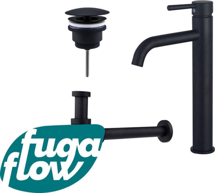 FugaFlow Eccelente Sobrado Badkamer Wastafelkraanset verhoogde wastafelkraan always open plug verlaagde design sifon Mat zwart