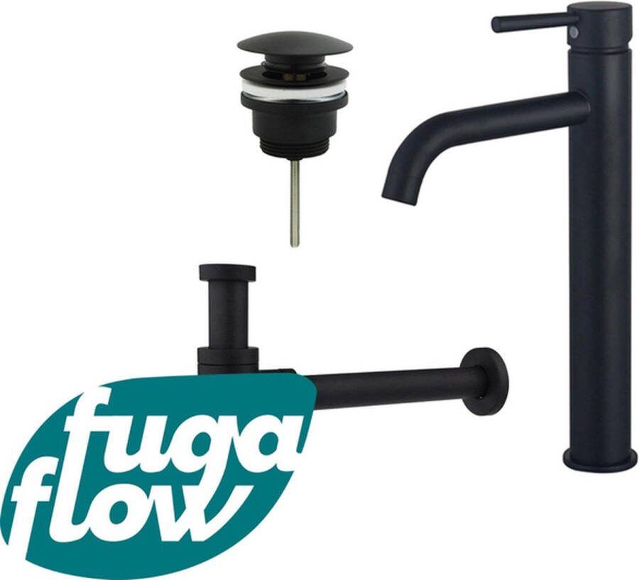 FugaFlow Eccelente Sobrado Badkamer Wastafelkraanset verhoogde wastafelkraan klikwaste plug design sifon Mat zwart