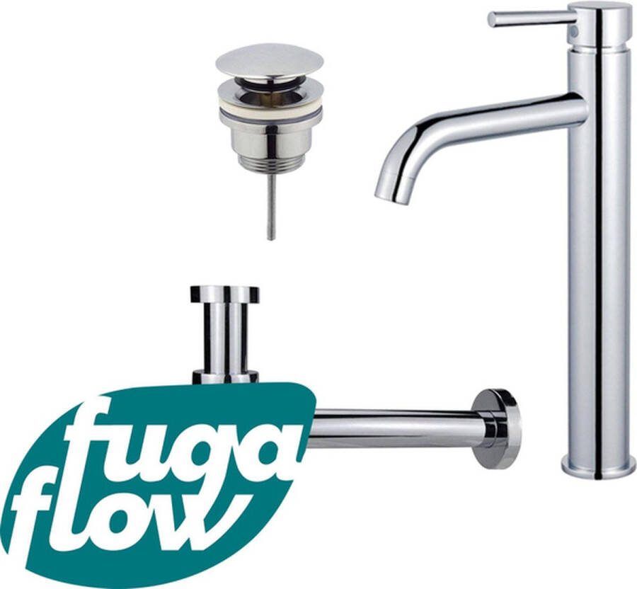 FugaFlow Eccelente Sobrado Badkamer Wastafelkraanset verhoogde wastafelkraan klikwaste plug verlaagde design sifon Chroom
