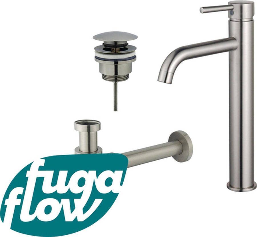 FugaFlow Eccelente Sobrado Badkamer Wastafelkraanset verhoogde wastafelkraan klikwaste plug verlaagde design sifon PVD Geborsteld RVS
