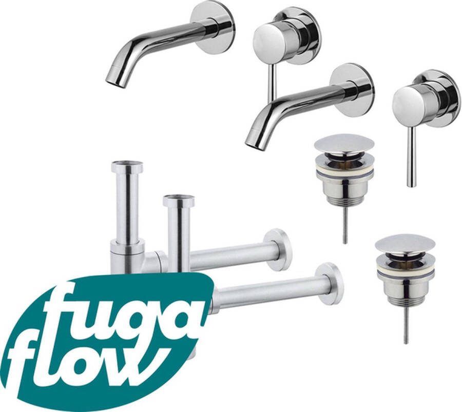 FugaFlow Eccelente Sobrado Badkamer Wastafelkraanset voor dubbele wastafel inbouw wastafelkraan klikwaste plug design sifon Chroom