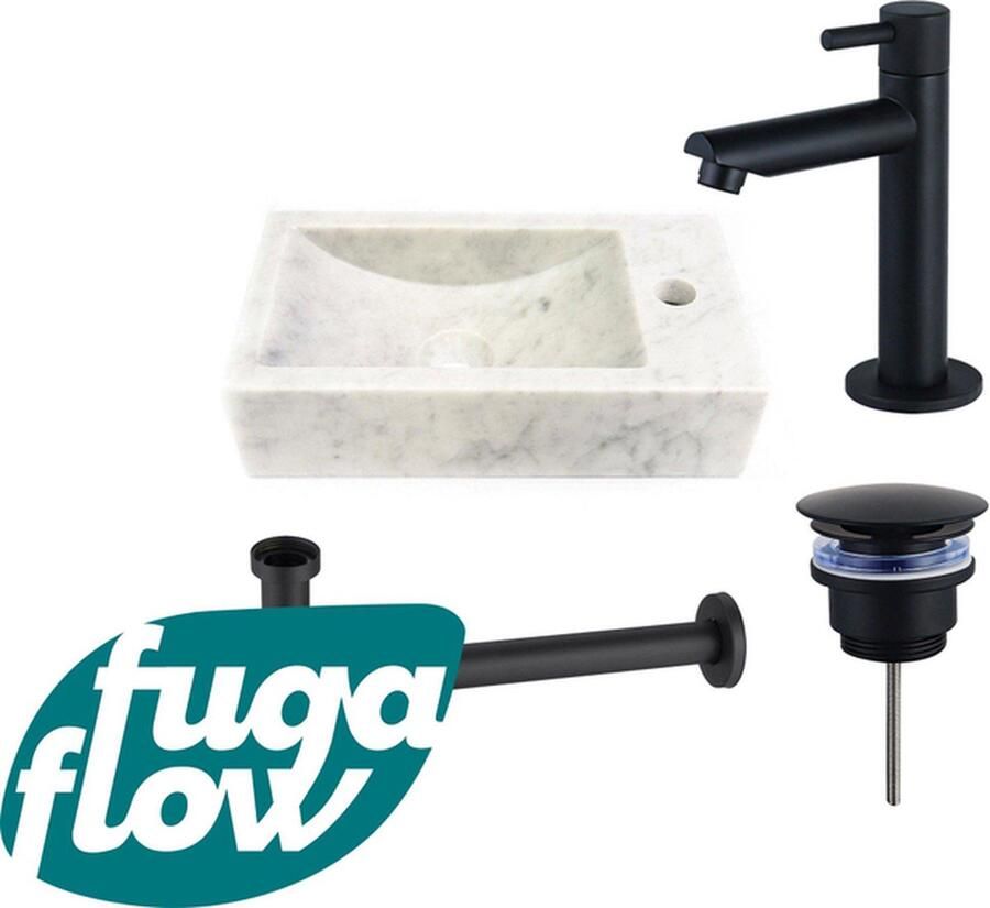 FugaFlow Eccelente Arredo fonteinset 22x40x10cm 1 kraangat rechts marmer fonteinkraan zwart mat wit