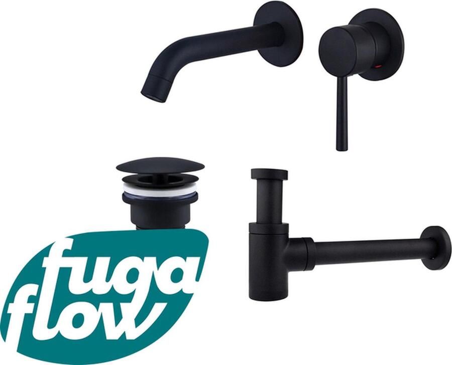 FugaFlow Eccelente Sobrado Badkamer Slim Wastafelkraanset inbouw wastafelkraan always open plug verlaagde design sifon Mat zwart