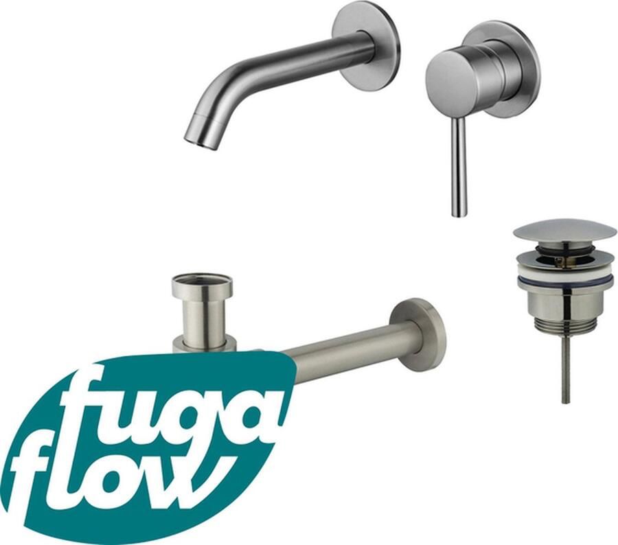 FugaFlow Eccelente Sobrado Badkamer Slim Wastafelkraanset inbouw wastafelkraan klikwaste plug verlaagde design sifon PVD Geborsteld RVS