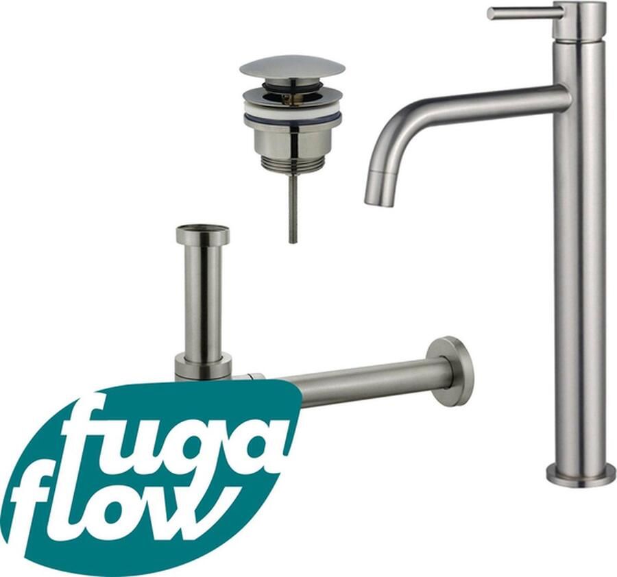FugaFlow Eccelente Sobrado Badkamer Slim Wastafelkraanset verhoogde wastafelkraan klikwaste plug design sifon PVD Geborsteld RVS