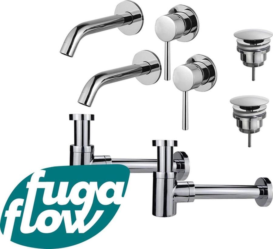 FugaFlow Eccelente Sobrado Badkamer Slim Wastafelkraanset voor dubbele wastafel inbouw wastafelkraan always open plug verlaagde design sifon Chroom