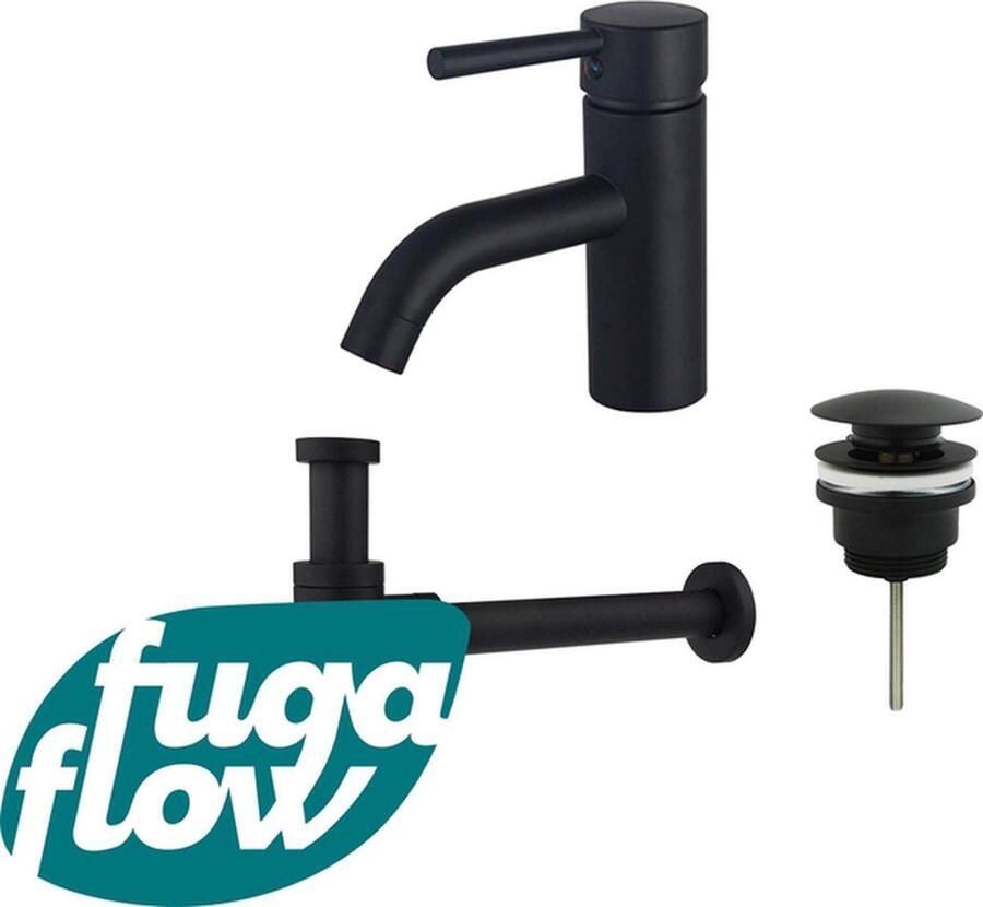 FugaFlow Eccelente Sobrado Badkamer Wastafelkraanset lage wastafelkraan klikwaste plug design sifon Mat zwart