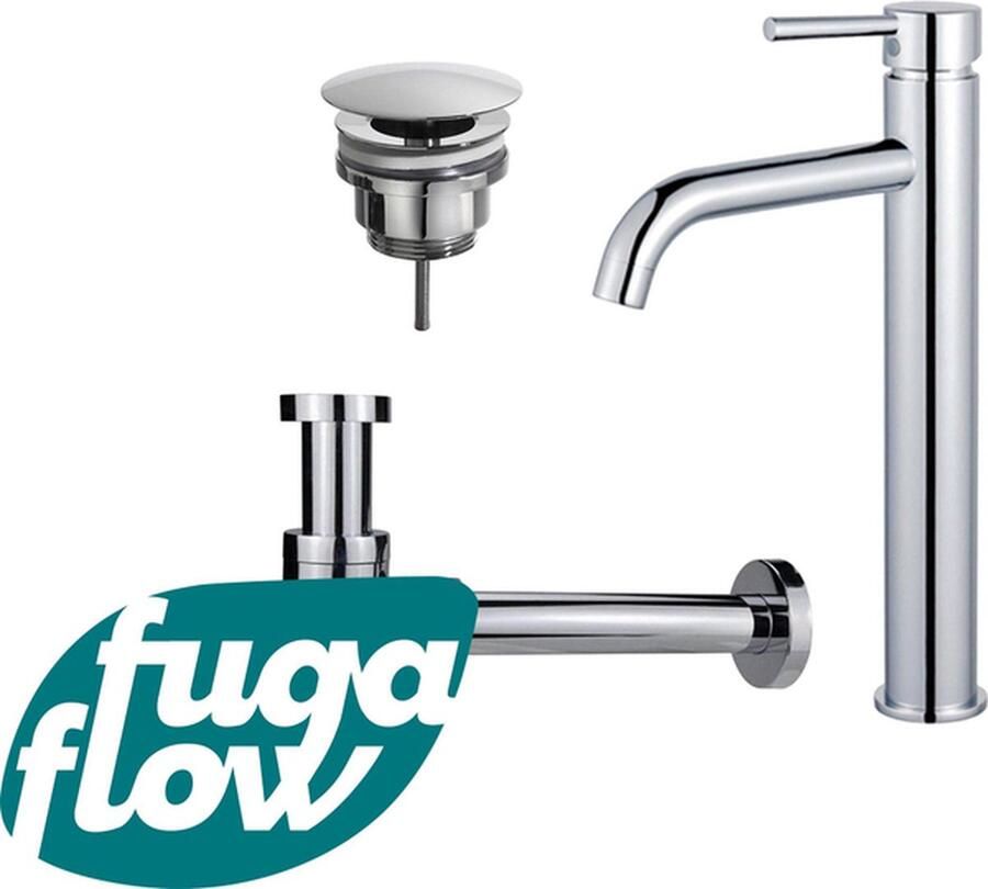 FugaFlow Eccelente Sobrado Badkamer Wastafelkraanset verhoogde wastafelkraan always open plug verlaagde design sifon Chroom