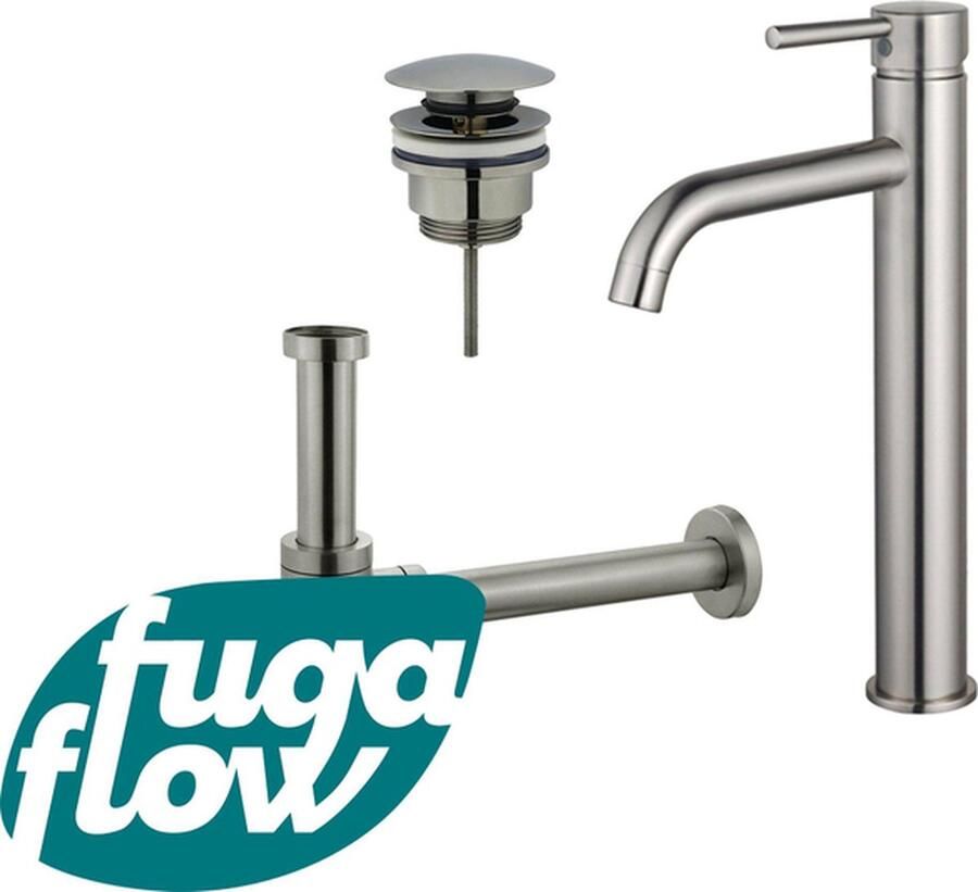 FugaFlow Eccelente Sobrado Badkamer Wastafelkraanset verhoogde wastafelkraan klikwaste plug design sifon PVD Geborsteld RVS