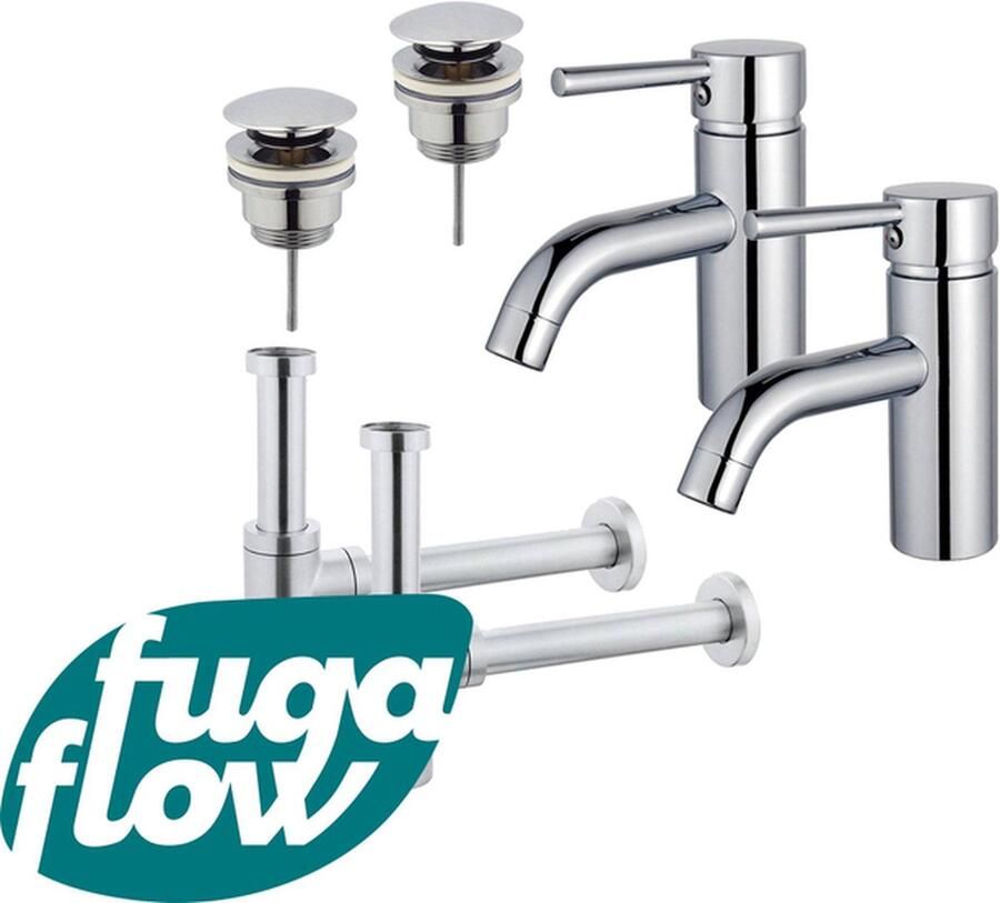 FugaFlow Eccelente Sobrado Badkamer Wastafelkraanset voor dubbele wastafel lage wastafelkraan klikwaste plug design sifon Chroom