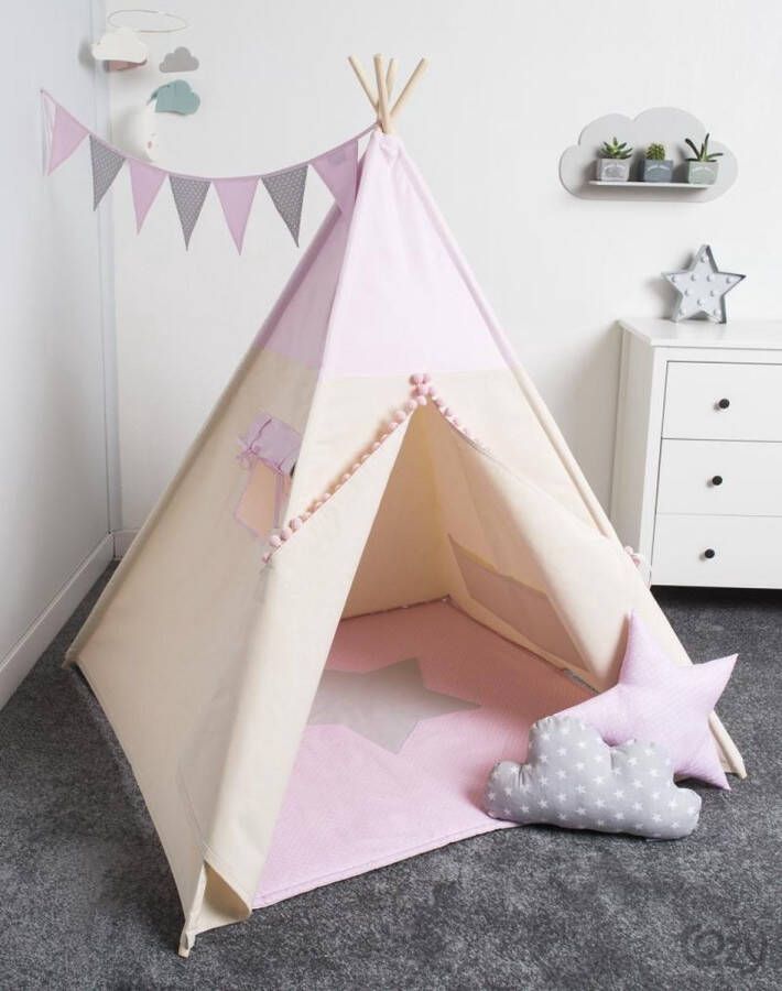 FUJL Tipi Tent Speeltent Wigwam kinder tipi Set Pink Inclusief accessoires