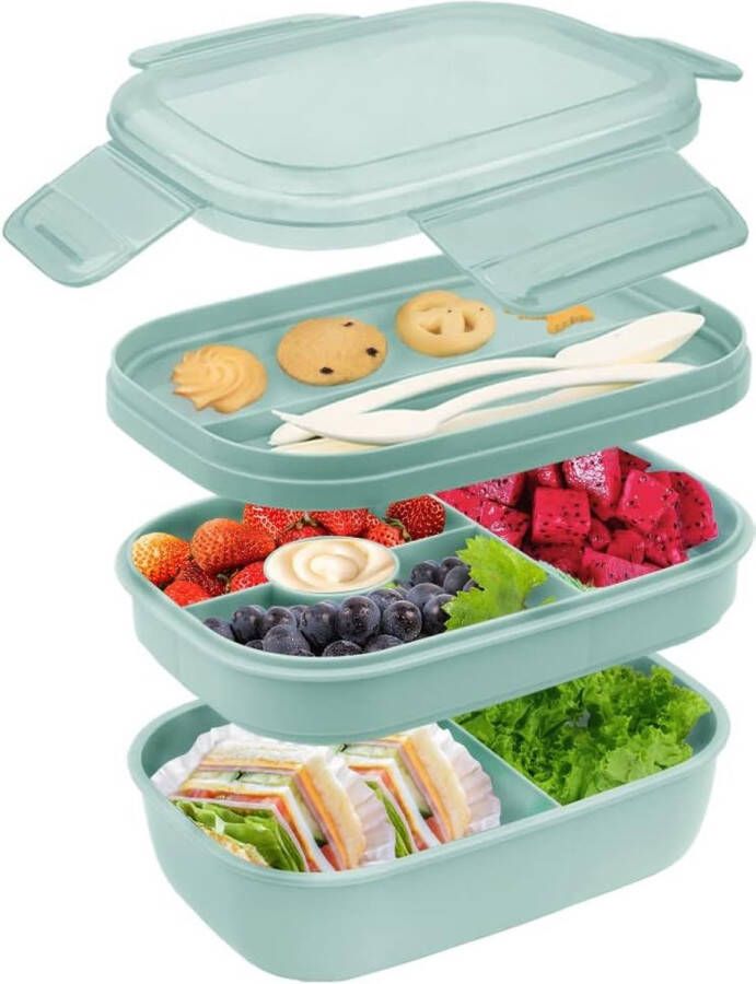 Fuleadture lunchbox voor kinderen met vak 1900ml ontbijtbox lunchbox volwassenen Groen