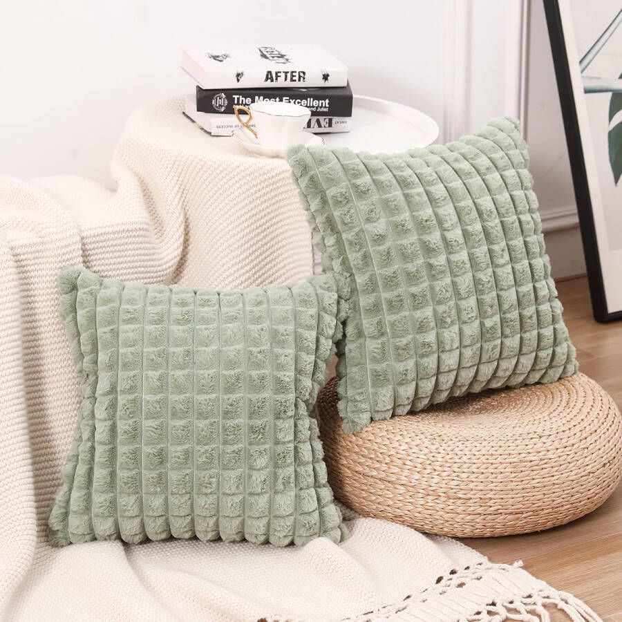 Fuleadture Set van 2 kunstbont Kussenslopen 45x45 cm Kussenhoes Decoratieve Slaapkamer Bank & Sofa Kussensloop met Rits Groente