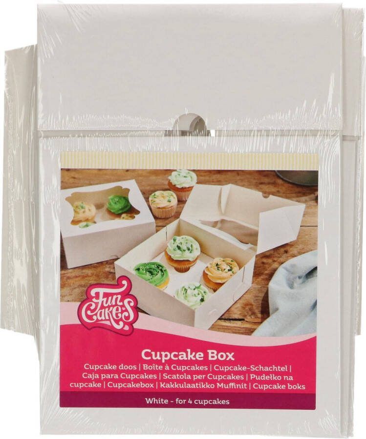 FunCakes Cupcake Doos voor 4 Cupcakes of Muffins Wit 3 Stuks Cupcake Bewaardoos