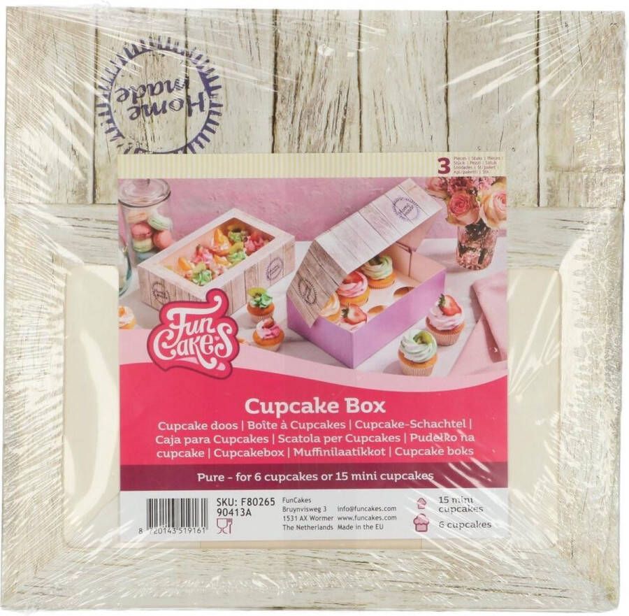 FunCakes Cupcake Doos voor 6 Cupcakes of Muffins Pure 3 Stuks Cupcake Bewaardoos
