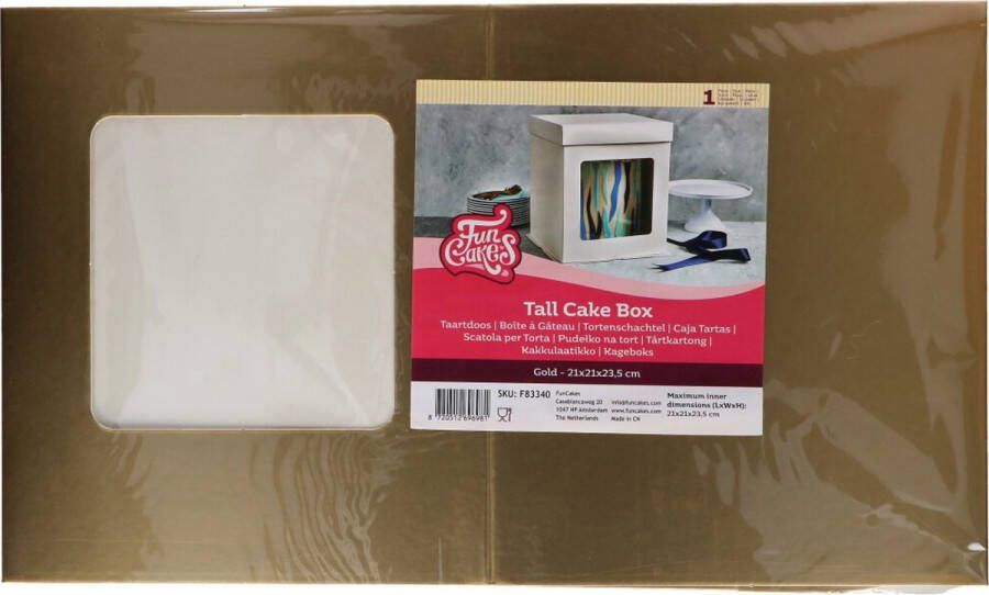 FunCakes Taartdoos Papier met Venster voor Hoge Taarten Goud 21 x 21 x 235 cm