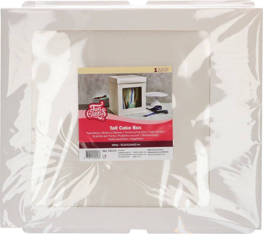 FunCakes Taartdoos Papier met Venster voor Hoge Taarten Wit 355 x 355 x 405 cm