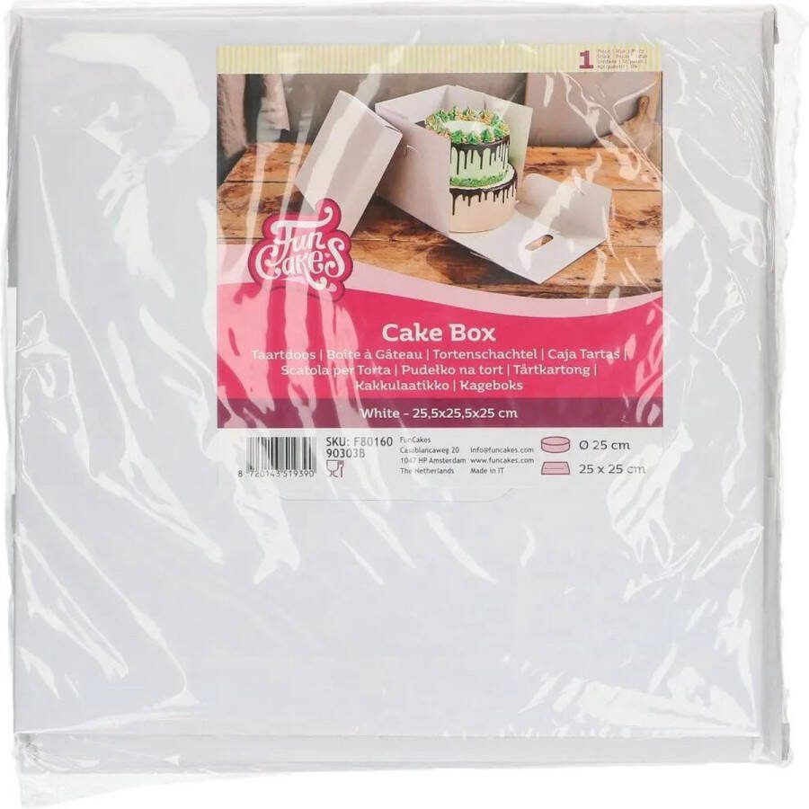 FunCakes Taartdoos Karton met Losse Deksel Vierkant Wit 25 5x25 cm Cakedoos